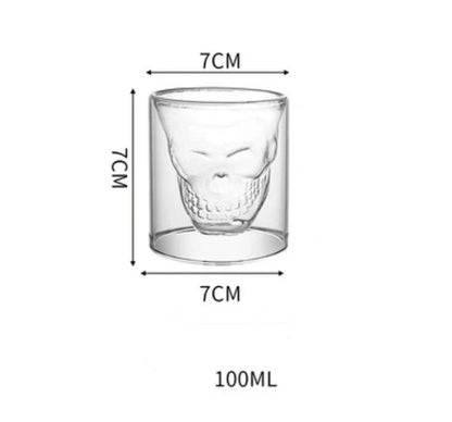 Double-layer skull design red glass whiskey glass for home bar