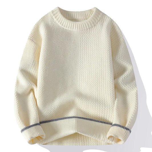 Men's grey loose-fit pullover sweater with round neck and long sleeves for autumn wear