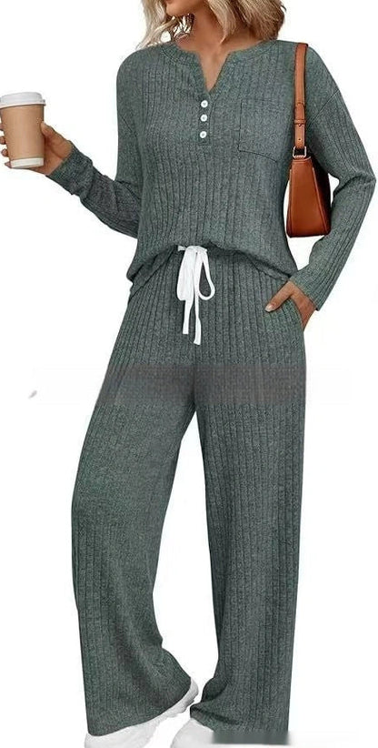 V-neck striped knit long coat with lace-up details and multiple pockets in light grey colour