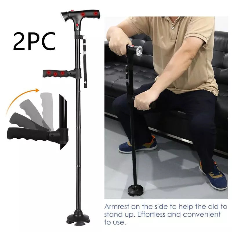 Adjustable aluminum walking stick with foldable design and safety features