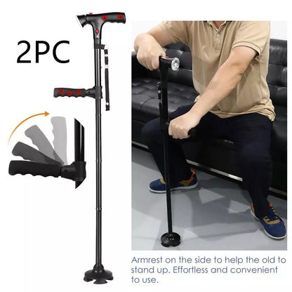Adjustable aluminum walking stick with foldable design and safety features