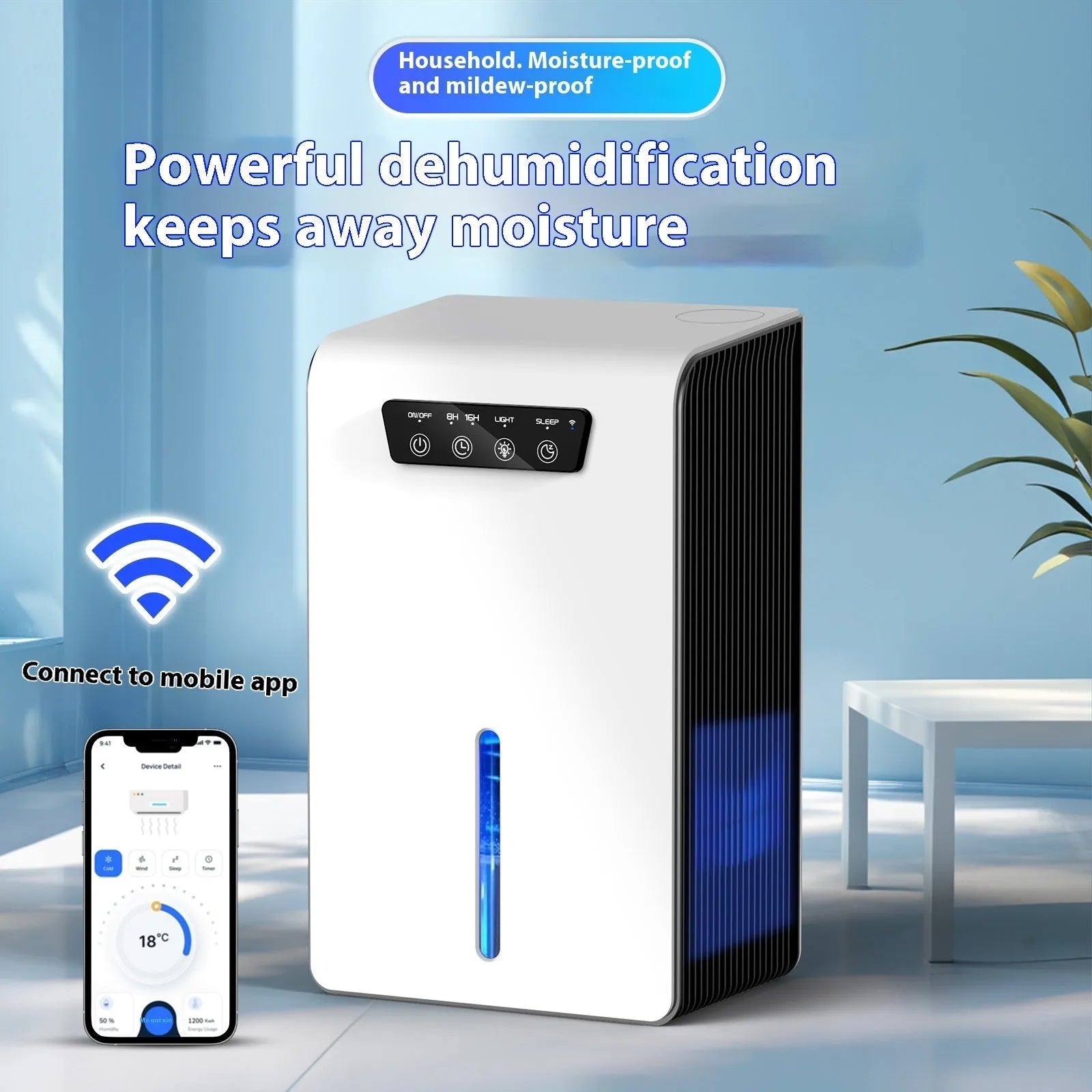 Milky white household dehumidifier with mute operation for bedrooms, 2.6-4.0 litre reservoir