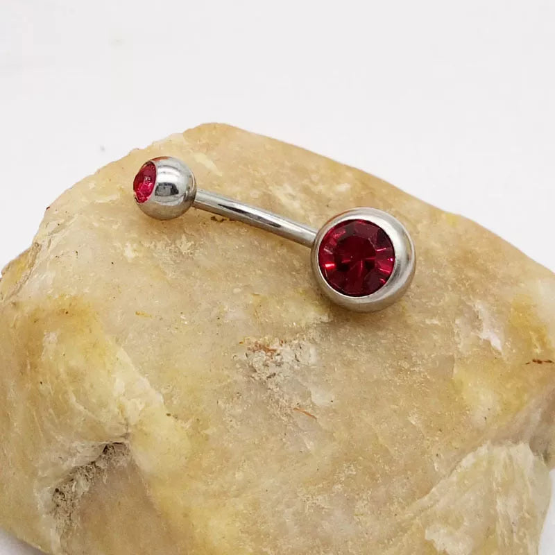 Hypoallergenic titanium steel navel buckle with alloy inlay artificial gem in various colors