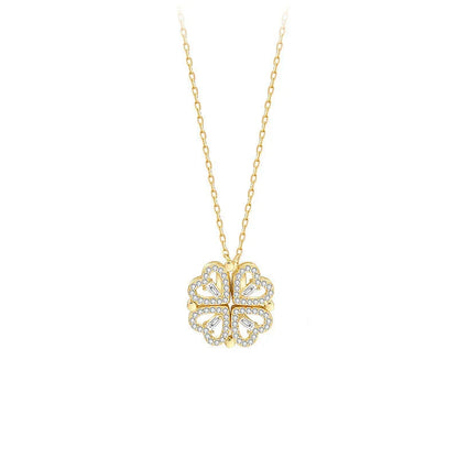 Elegant four-leaf clover necklace with magnetic and detachable design for versatile styling