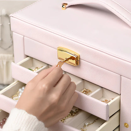 Large jewellery box with multiple compartments for cosmetics and accessories storage