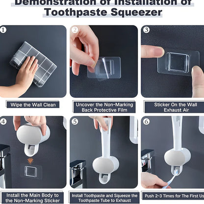 Black wall mounted automatic toothpaste dispenser with squeeze mechanism and dustproof toothbrush storage