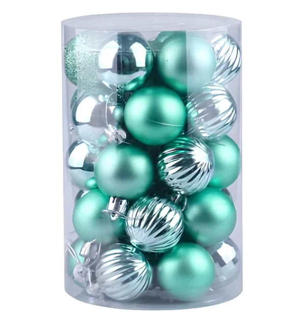 34 Christmas tree ball ornaments in assorted colours with 6cm diameter plastic construction