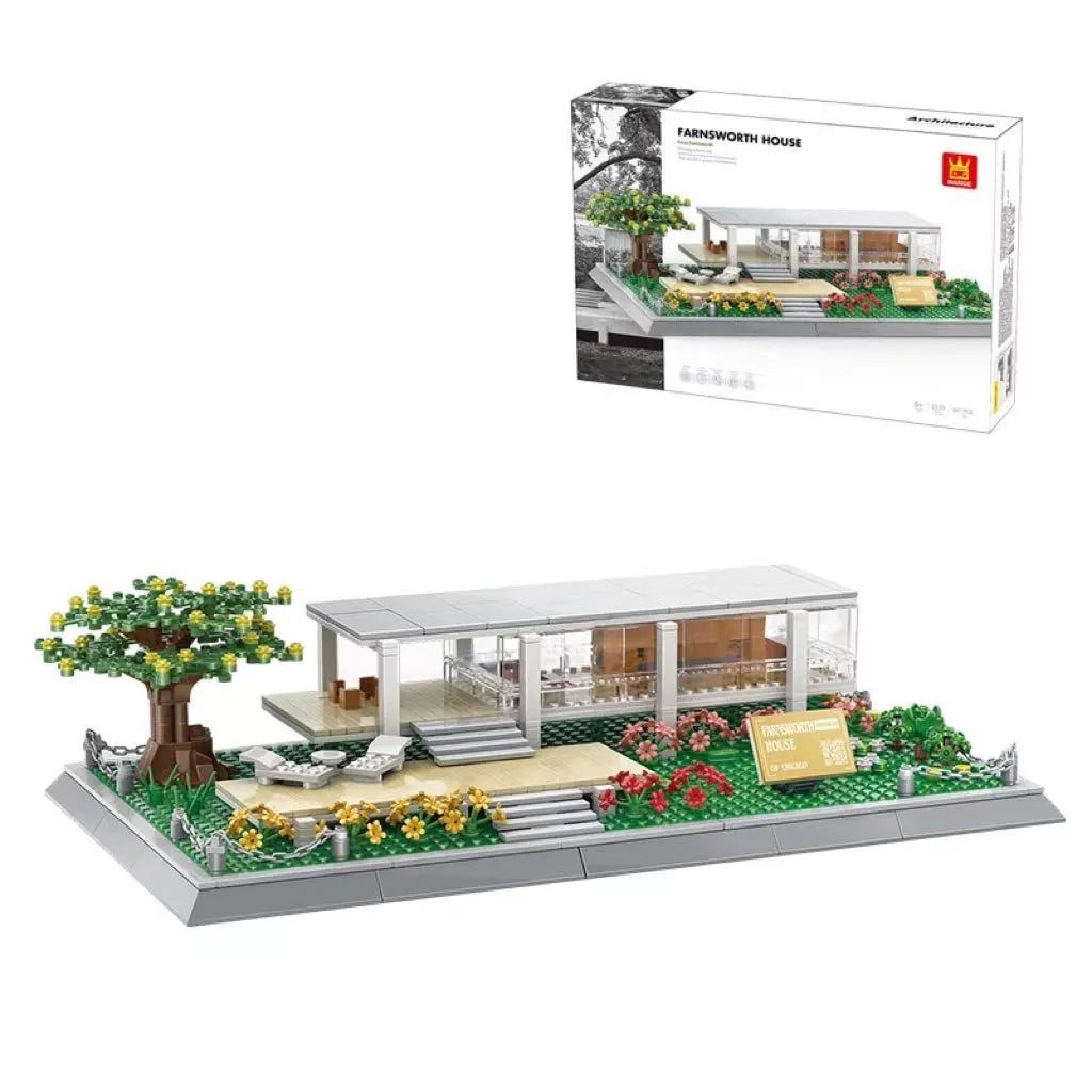 Wange building block set with 800+ ABS plastic pieces for constructing architectural landmark models