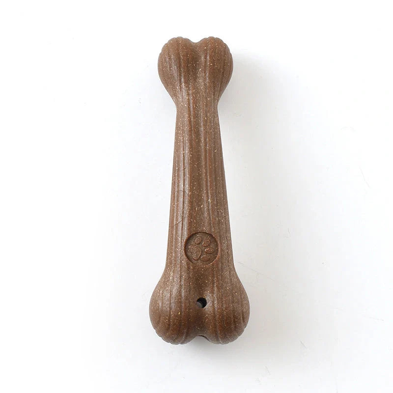Small dog chew toy with teeth cleaning features in antler, bone, bamboo, and branch designs