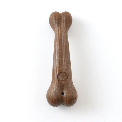 Small dog chew toy with teeth cleaning features in antler, bone, bamboo, and branch designs