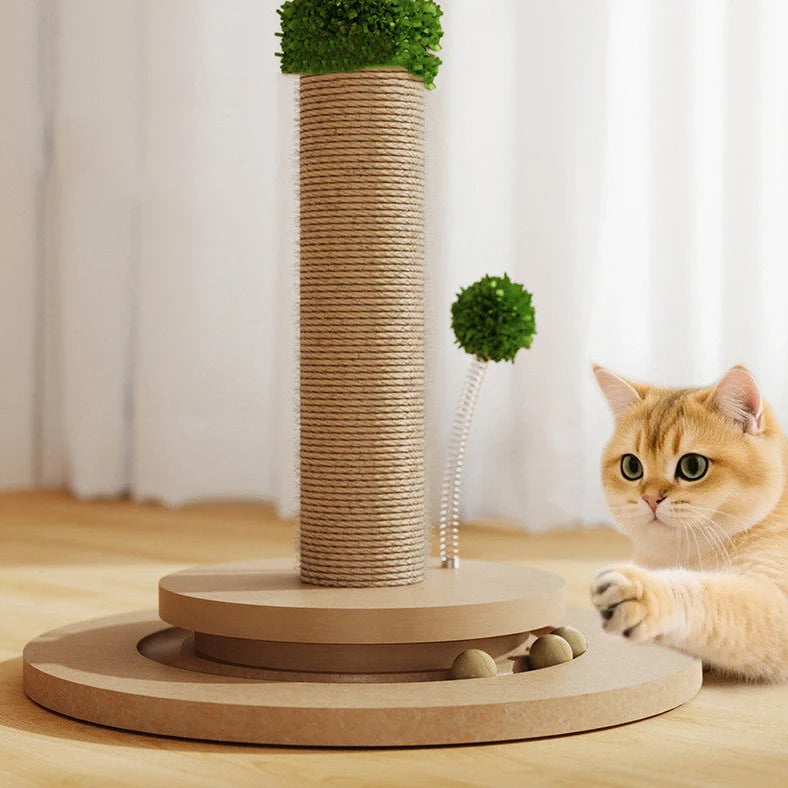Vertical cat climbing frame with hemp rope wrapping and canna chamfering grab column