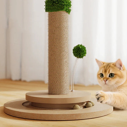 Vertical cat climbing frame with hemp rope wrapping and canna chamfering grab column