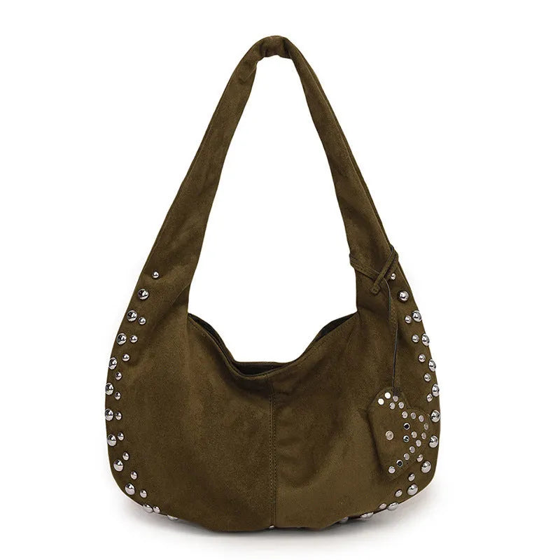 Women's soft plush underarm tote handbag in retro style without shoulder straps