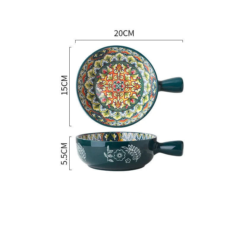 Vibrant ceramic glazed flower handle bowl perfect for salads and desserts