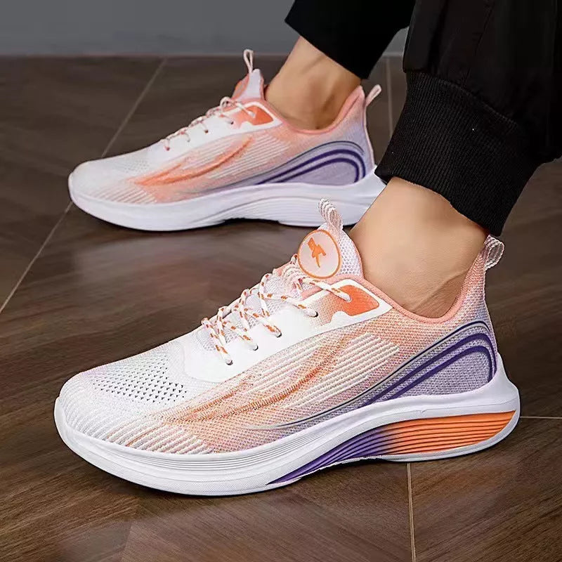 Mesh Round Head Lightweight Sneaker in FD-35 orange, pink, purple, and black