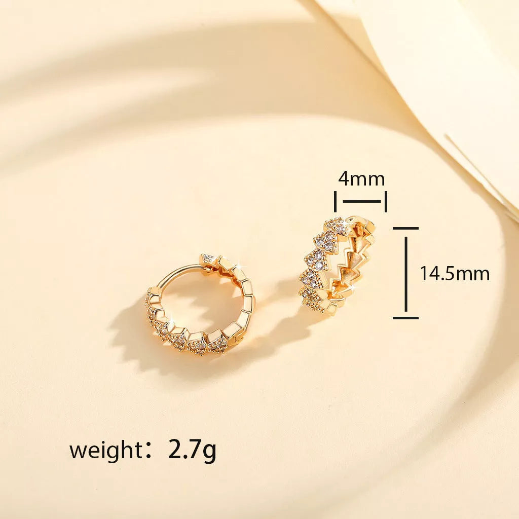 Copper-plated gold inlaid zircon stud earrings for women, color YN007
