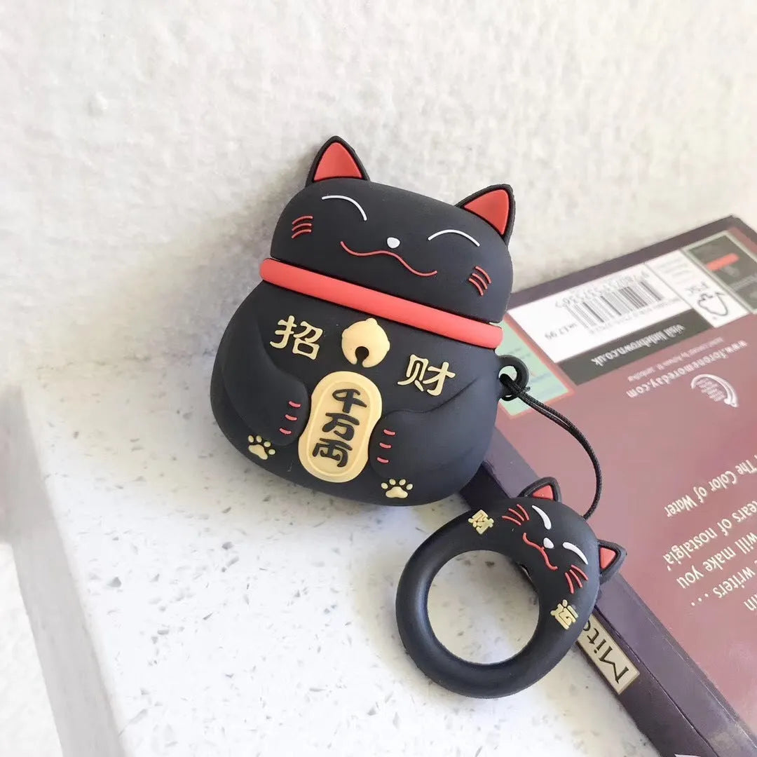 Silicone AirPods cover with cartoon animal pendant and ring chain in five colour options