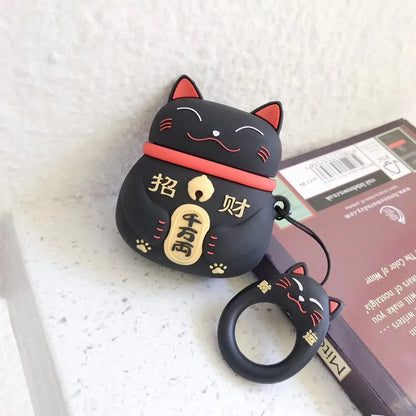 Silicone AirPods cover with cartoon animal pendant and ring chain in five colour options