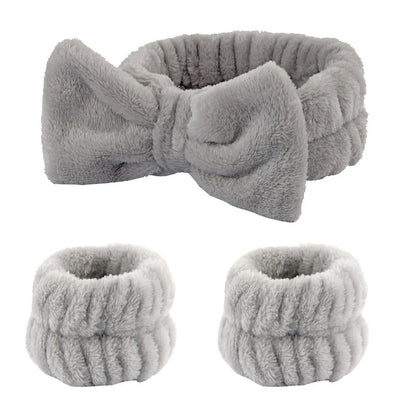 Coral velvet wrist washband with elastic band for facial cleansing, grey colour option shown