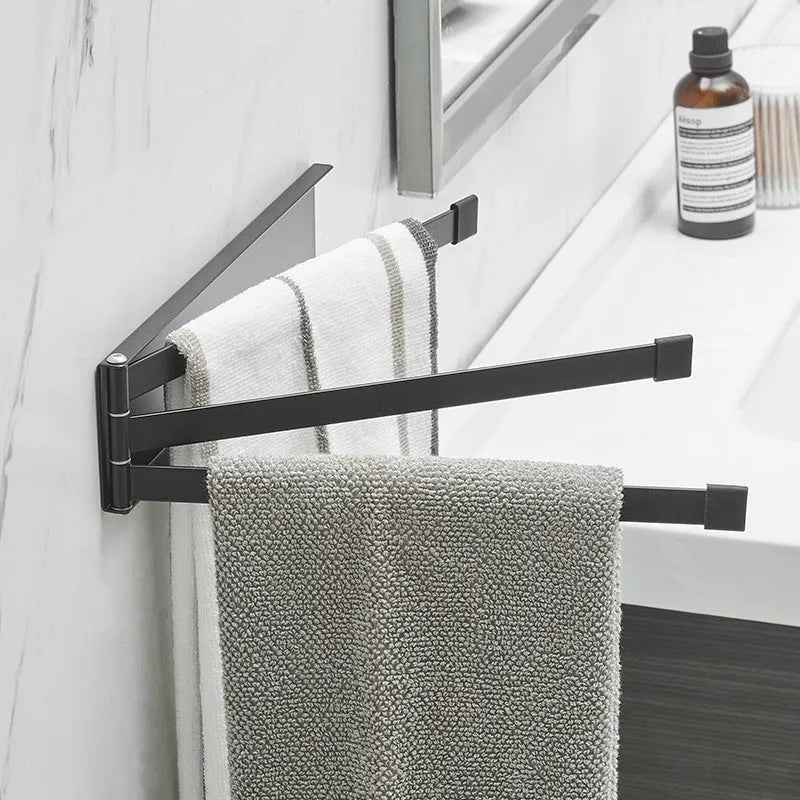 Nordic style black or white carbon steel towel rack with no-drill installation for bathrooms.