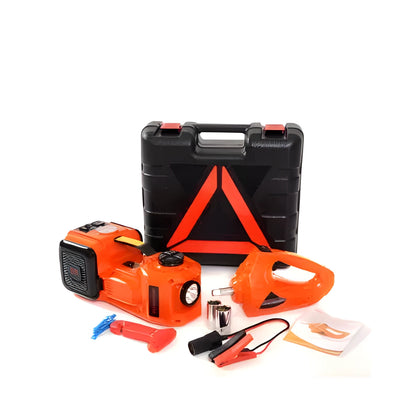 Automotive electro-hydraulic jack with wrench in black or yellow for car tyre changes