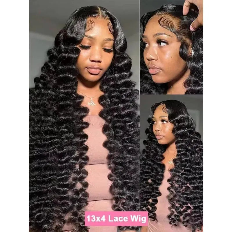 300 density loose wave HD lace wig in black chemical fiber, 20-40 inch length, 13x4 or 13x6 frontal.