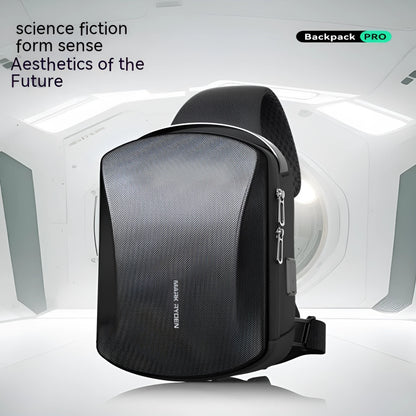 Men's hard shell chest bag in black or grey PU Oxford, 30x18x10cm, with adjustable 50-120cm shoulder strap