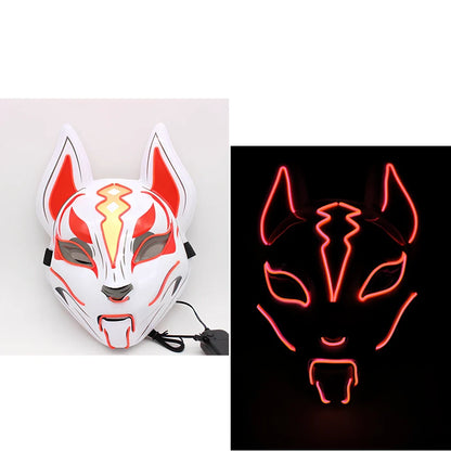 Glowing blue cat face mask with LED illumination measuring 28cm by 18cm for cosplay and Halloween events