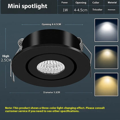 LED mini spotlight embedded concealed 1W 3W aluminium 220V in elegant white or YaHei black