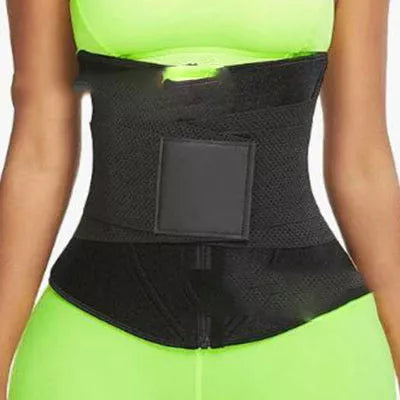 Sport double belt compression belly corset in red and black for core support during workouts