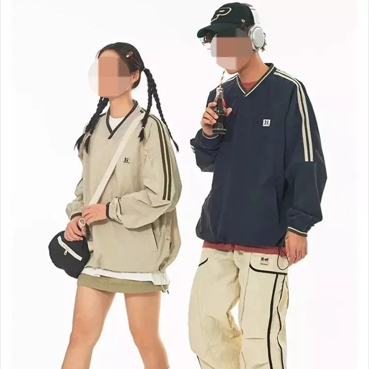 Harajuku Style American Retro Sweater in apricot and navy blue colors