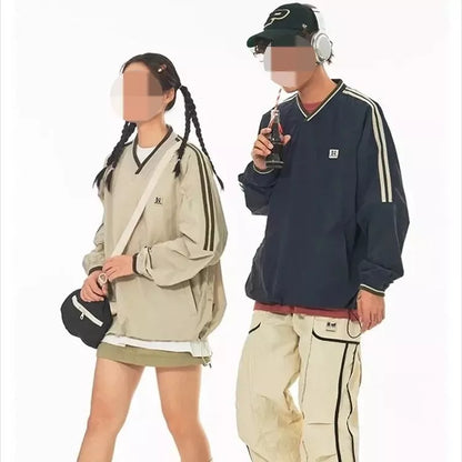 Harajuku Style American Retro Sweater in apricot and navy blue colors