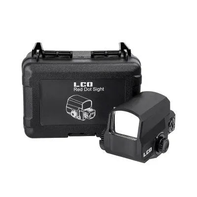 LCO tactical red dot sight with 20mm rail mount on a black background.