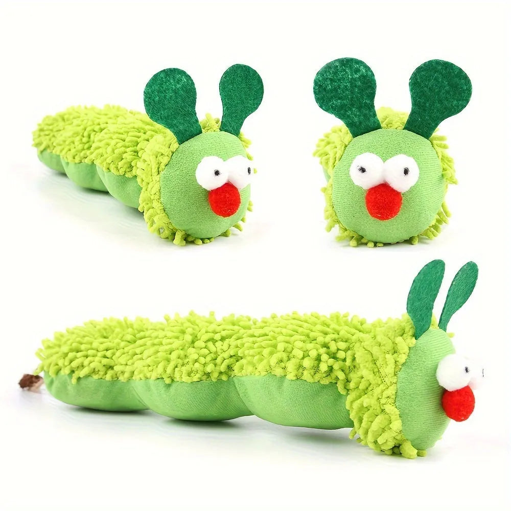 Green rechargeable interactive plush cat toy pillow for motion-activated play.