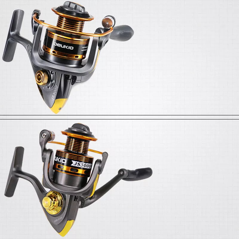 Durable metal head fishing reel with smooth retrieval mechanism