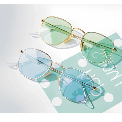 Retro street sunglasses with metal frame and transparent coloured lenses offering UV400 protection