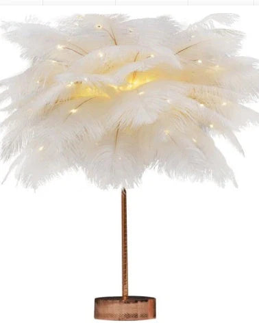 Chic Feather Lamp with soft, glowing light and fluffy feather design for elegant tabletop decor