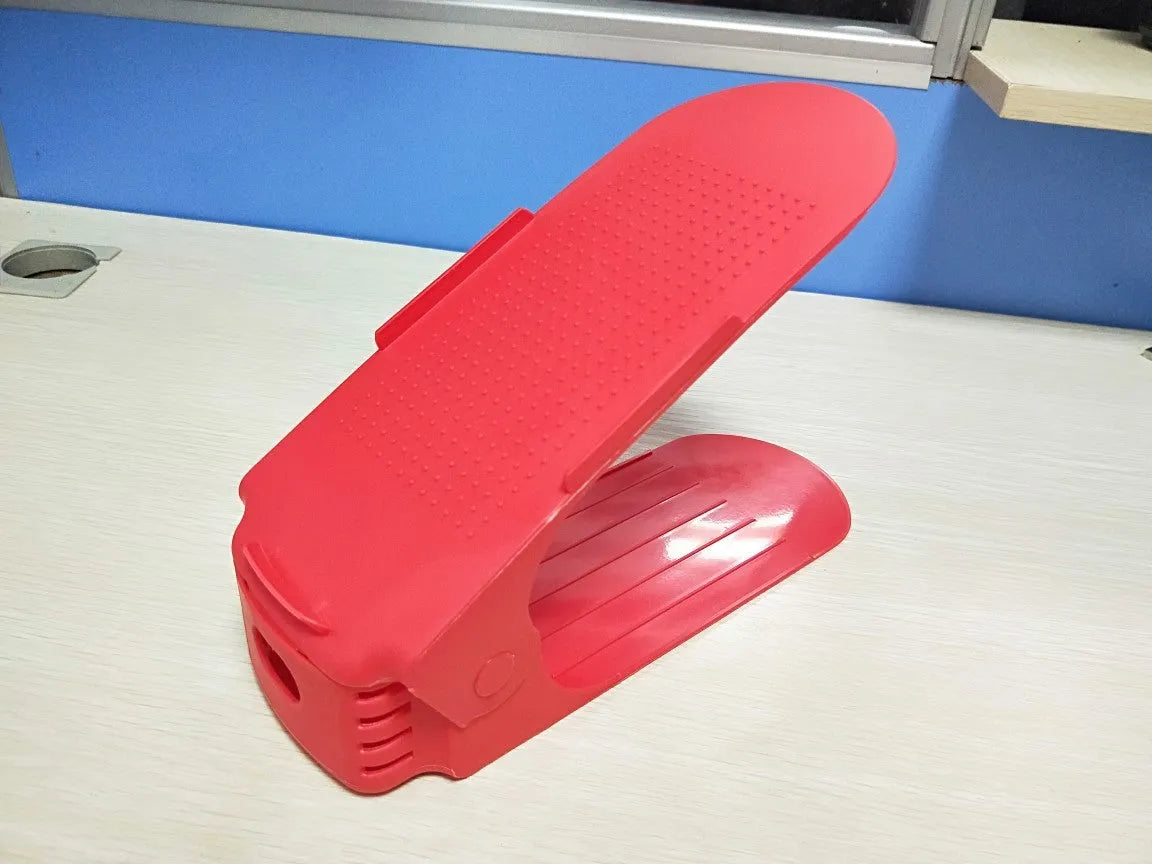 Adjustable double stand shoe rack, PP plastic, 25x10x18cm, 170g, space saving shoe storage in multiple colours