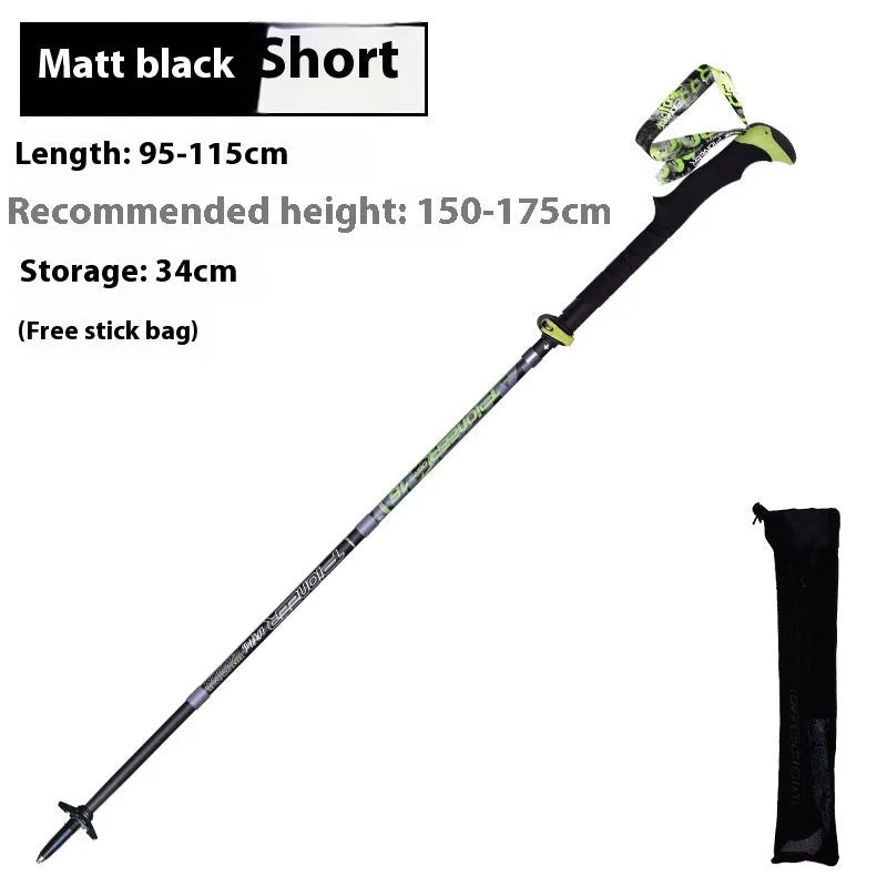 Carbon fibre folding climbing cane with telescopic sections, tungsten steel tip, and EVA foam handle