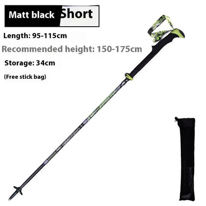 Carbon fibre folding climbing cane with telescopic sections, tungsten steel tip, and EVA foam handle