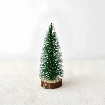 Mini Christmas tree with white snow flocking on green PVC branches, tabletop decoration
