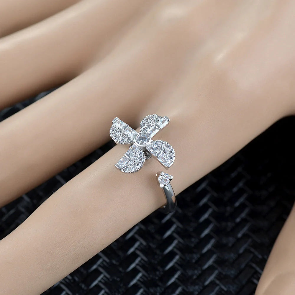 Women's adjustable rotatable butterfly ring with zircon inlay, available in multiple colors
