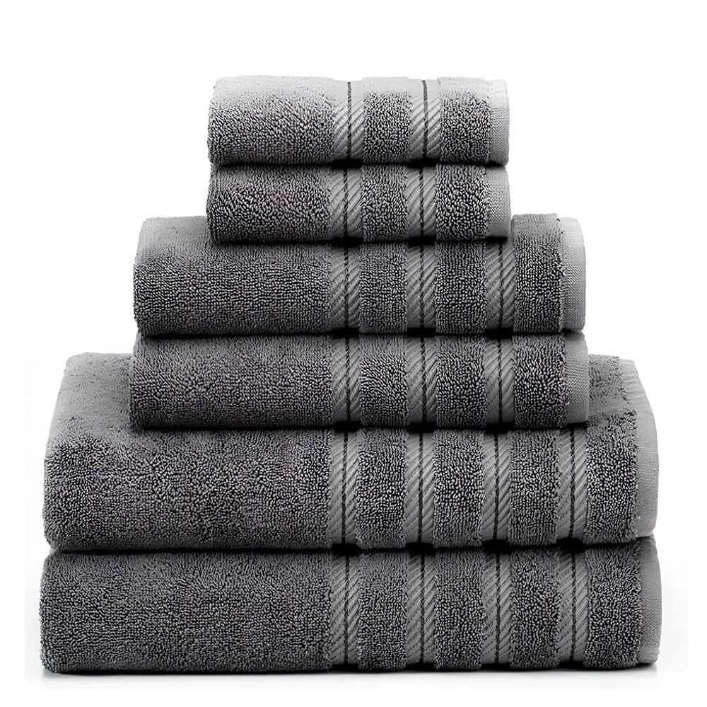 Long staple cotton towel set with three sizes: face cloth, hand towel, and bath sheet in navy blue