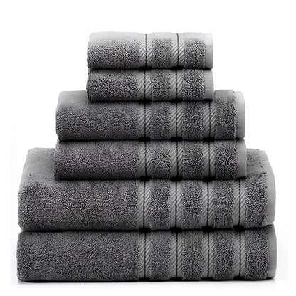 Long staple cotton towel set with three sizes: face cloth, hand towel, and bath sheet in navy blue