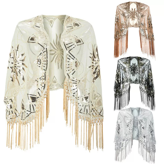 Flapper Gatsby Party Mesh Short Cover Up Dress Accessory in black with V-neck design