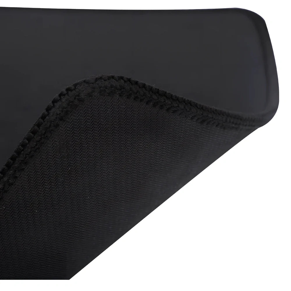 Black gaming mouse pad measuring 300x250mm with natural rubber base and 5mm thickness
