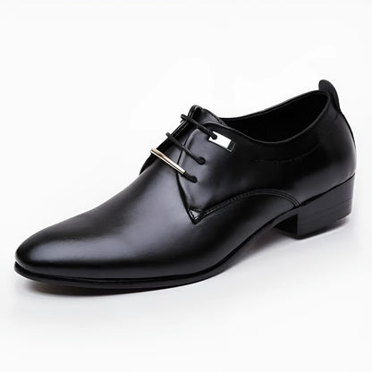 Men's black and brown leather brogue Oxford flats with pointed toe, sizes 38-48, lace-up casual shoes