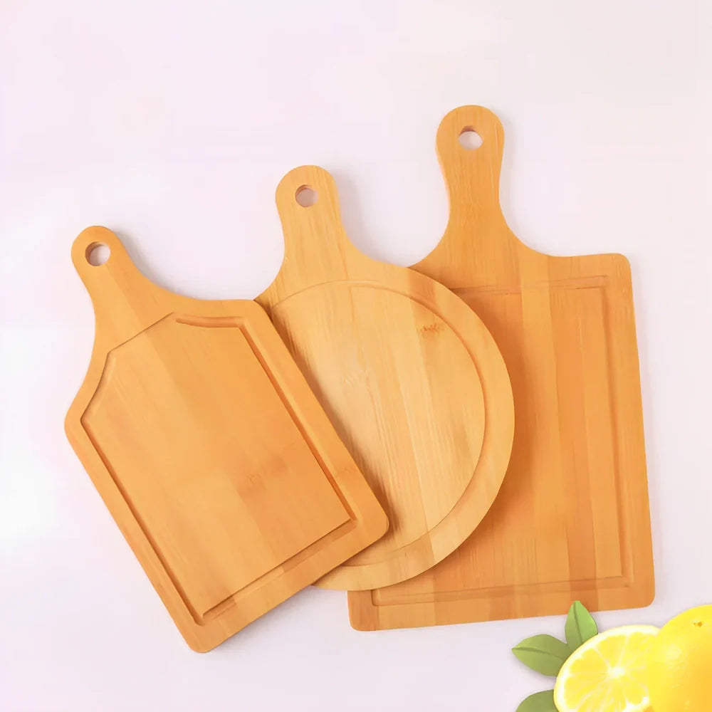 33x18cm bamboo fibre pizza chopping board with natural finish and rounded edges