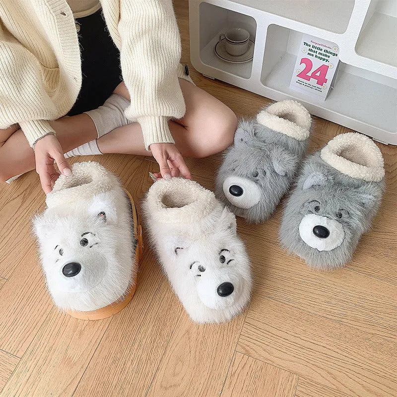 Women's grey ankle wrap cotton slippers with insulated padding and non-slip soles for indoor home wear
