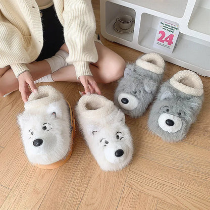 Women's grey ankle wrap cotton slippers with insulated padding and non-slip soles for indoor home wear